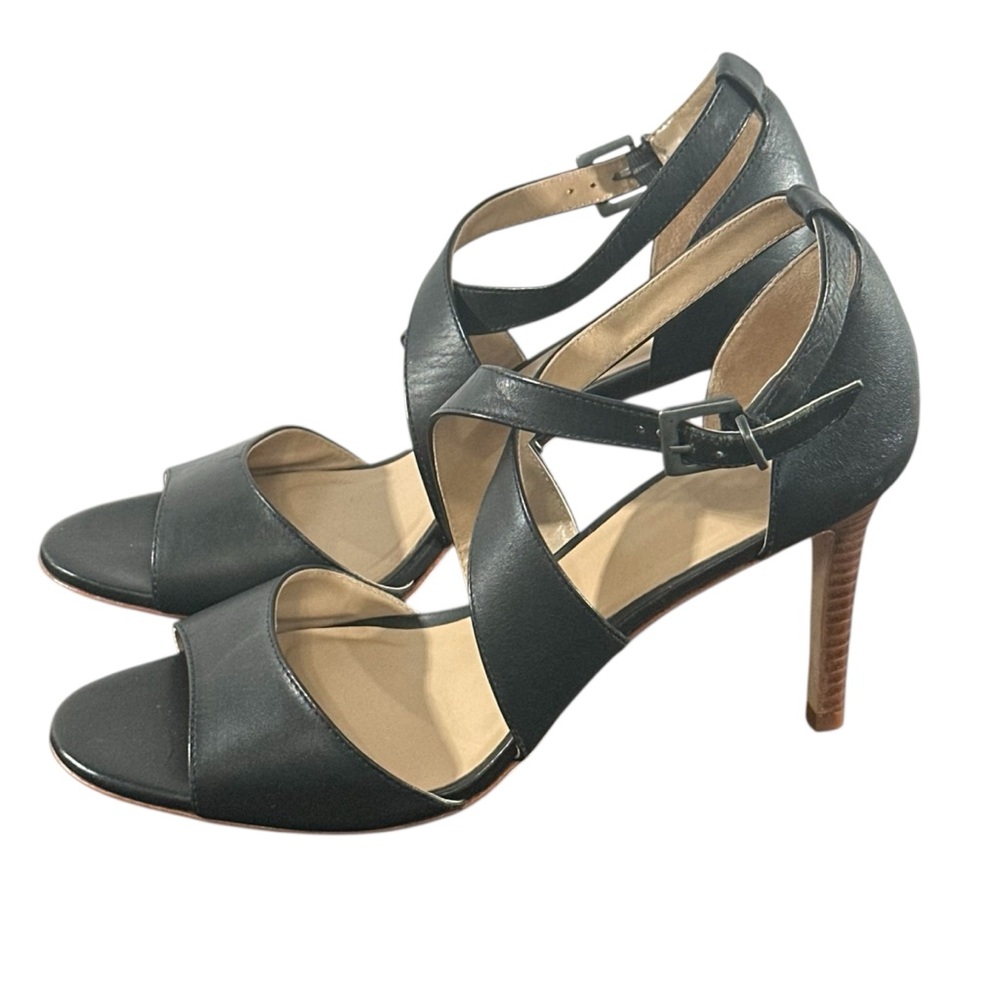 Johnston & Murphy 9 Nikki Cross-Strap Leather Heel Formal Black Strappy - Picture 3 of 8